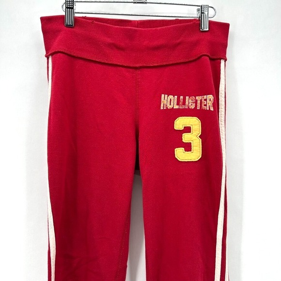 Vintage Hollister Fleece Sweatpants Juniors S Red Flare Leg Stripe 90s Y2K Cozy - Picture 3 of 12
